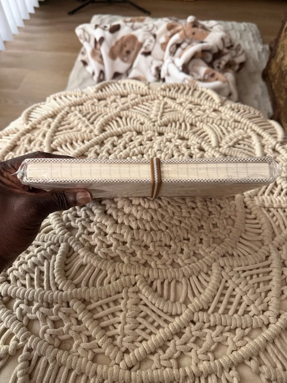 NEW Miu Miu Beige Textured Notebook Cover with Brown Trim, Wrapped